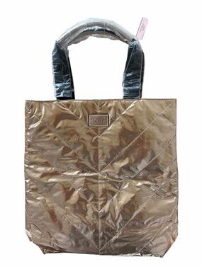 New Victoria’s Secret Gold Metallic Quilted Tote Bag Retail $58 Shiny Shoulder